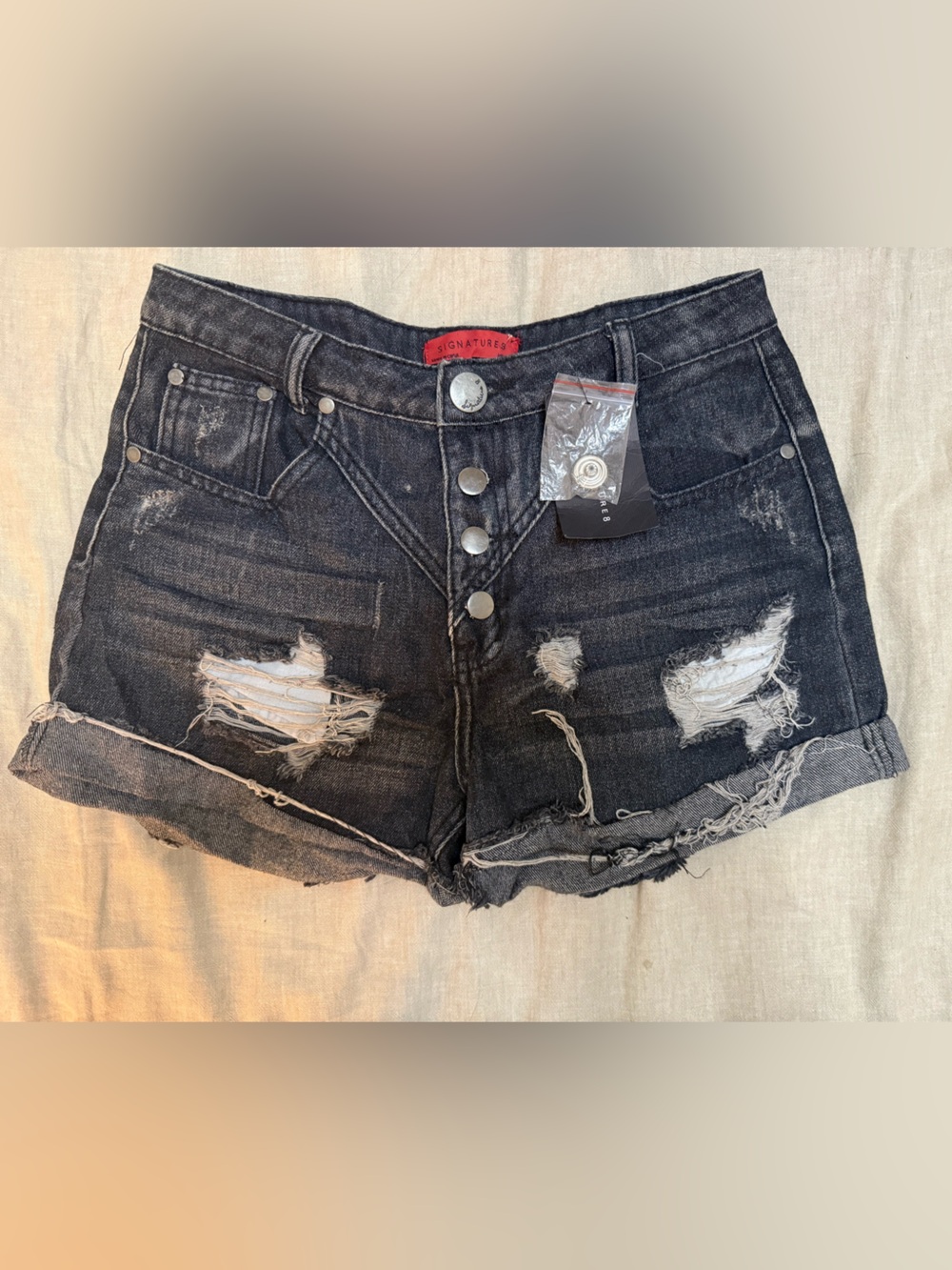 Brand New With Tags! Signature8 Black Distressed High-Rise Denim Shorts